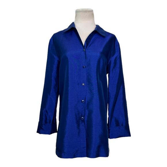 Charter Club lapis blue 3/4 sleeves button collard blouse size large - Picture 11 of 14